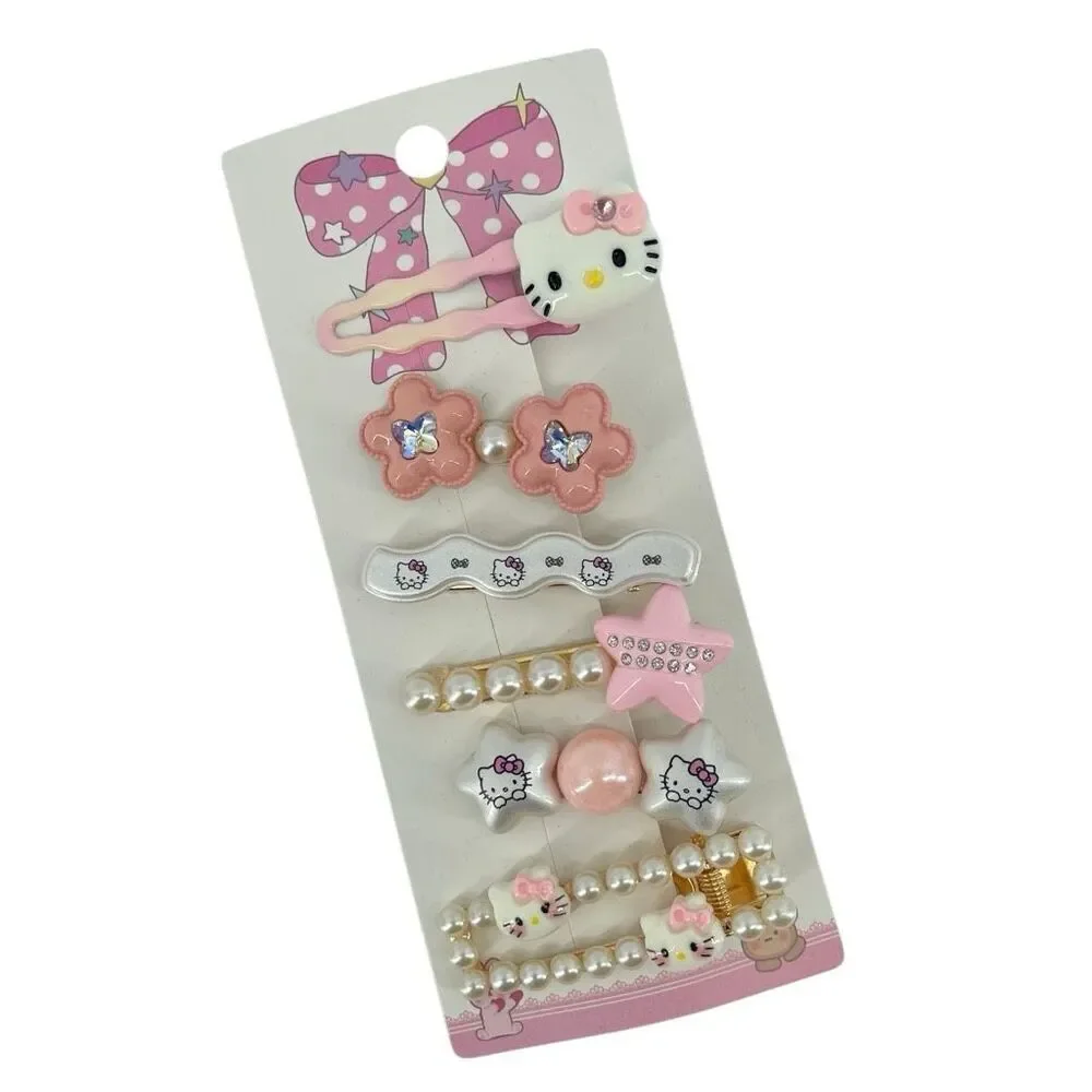 Hello Kitty Girls Pink Pearl Hair Clip Set 7-Piece Kawaii Hair Accessories, NWT